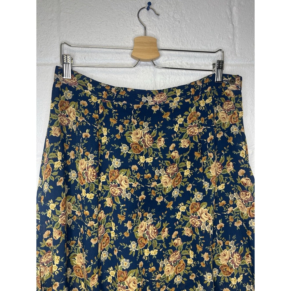 Vtg Liz Claiborne LizSport Blue Floral Maxi Skirt sz 16 Rose Tiered 90s Fairy‎ - Picture 3 of 10